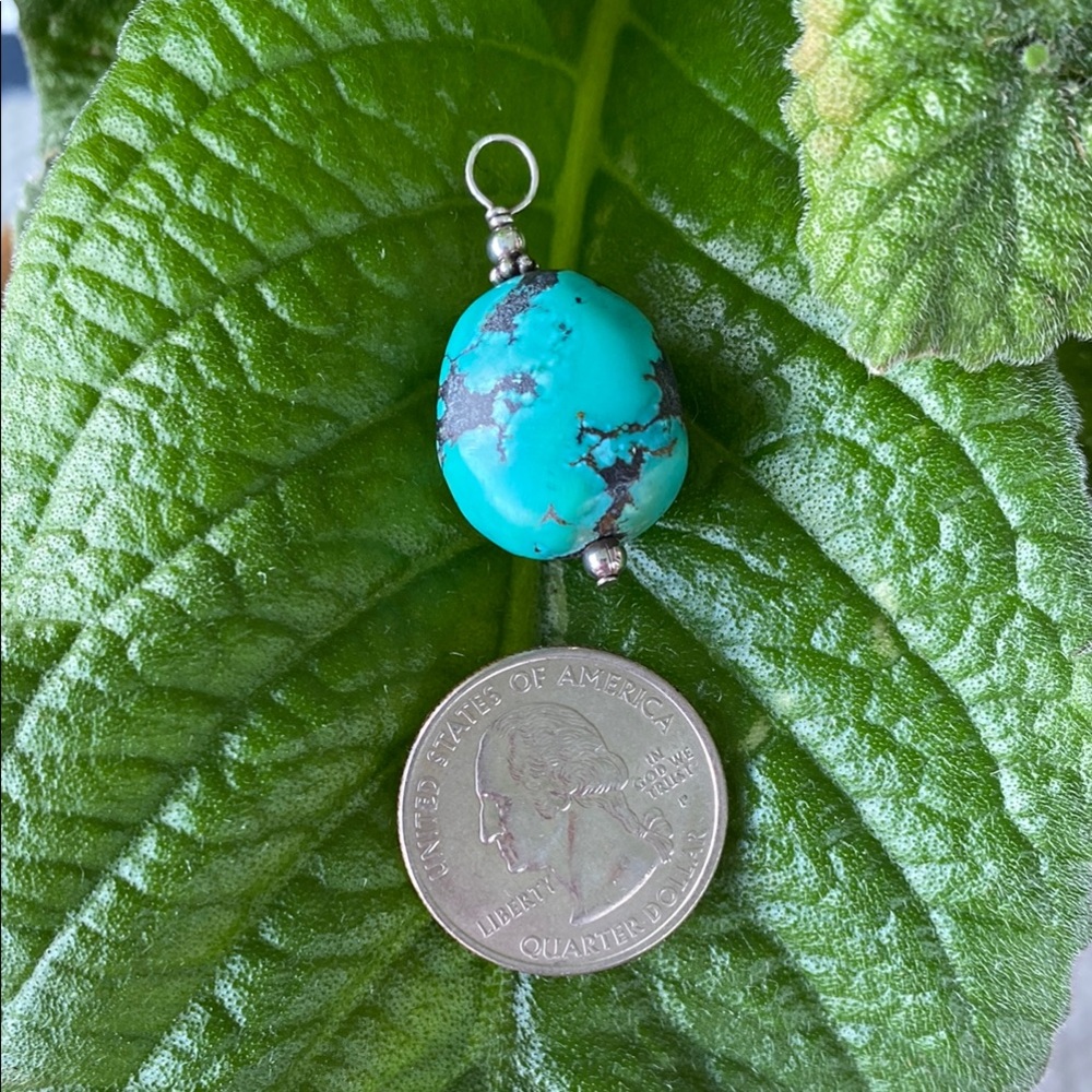 Turquoise & Sterling Silver Drop Pendant - Picture 5 of 6